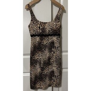 Josie By Natori Black/Tan Animal Print~Black Lace Trim~Chemise Slip Dress Small
